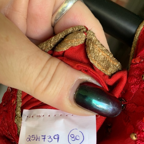 Vintage Indian Red Silk Sequined Embroidered Dress Size M - Picture 5 of 6